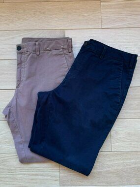 Set of Two Uniqlo Men's Slim Fit Khaki Pants Navy and Clay Brown 32-33" Waist